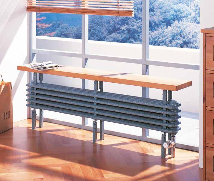 Bänkradiatorer Djup Höjd H Bänkradiatorn bygger på vår klassiska sektionsradiator där sektionen istället placeras liggande.