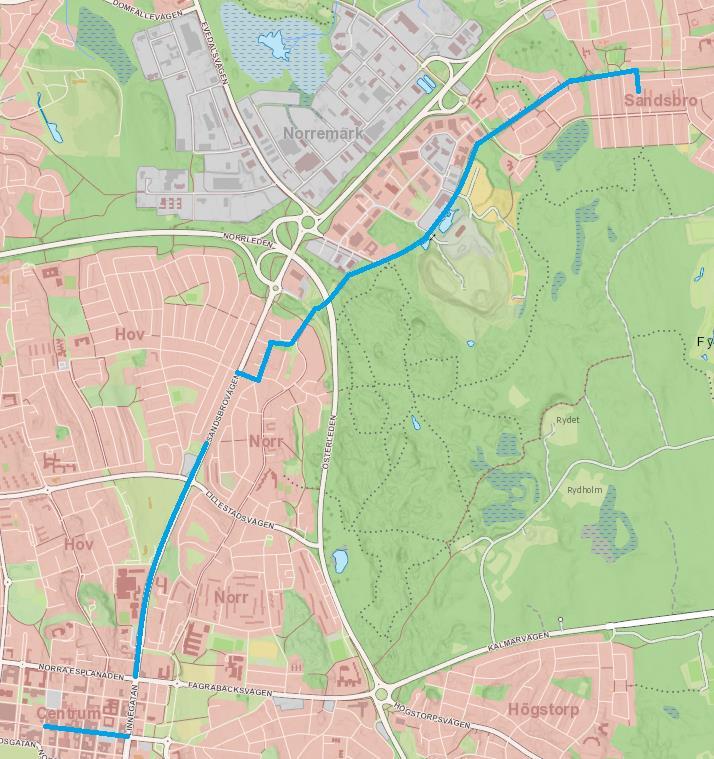 Figur 13. Färdväg CYKEL 5,4 km.
