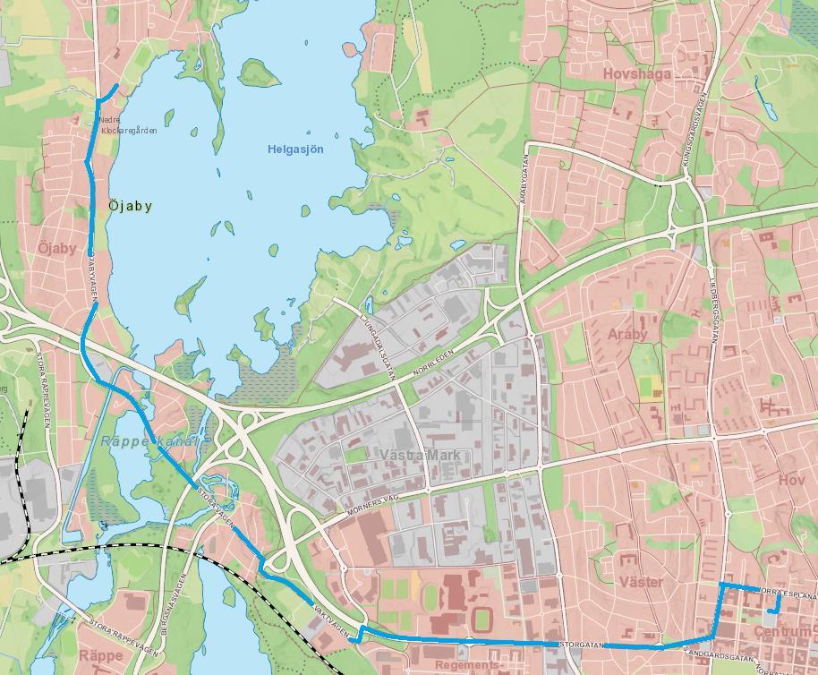 Öjaby Centrum Från Helgövägen 5 till Storgatan 20. Figur 18. Färdväg BIL 7,2 km.