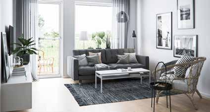 Det vita, moderna IKEA köket har stora arbetsytor och gott om förvaring och är öppet till vardagsrummet (loungehäng!) och den möblerbara balkongen eller altanen.