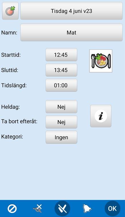 10. Ändra aktivitet/timer För att ändra en aktivitet/timer trycker man på den i Kalendervyn så att man kommer till Aktivitetsvyn.