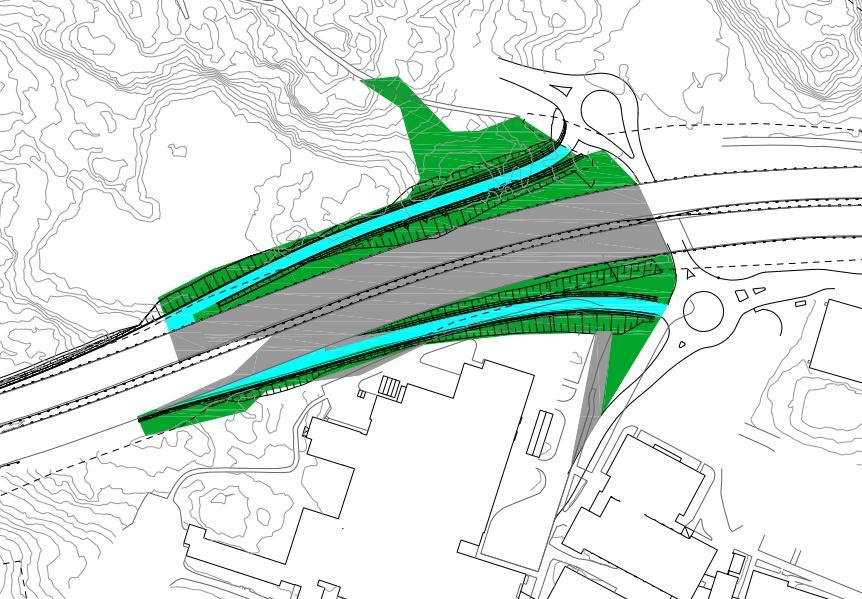 Naturmark/vägren Befintlig väg/asfalt Tillkommande väg Figur 3. Typ av markytor inom rampernas avvattningsområde. 2.