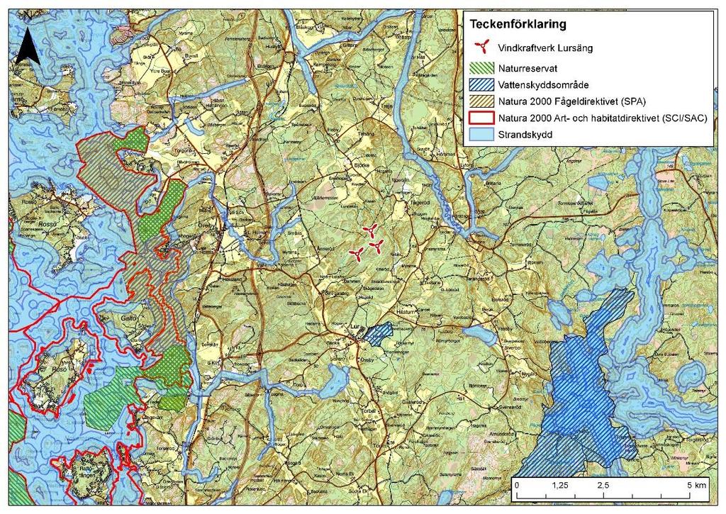Närmast ligger ett större vattenskyddsområde vid Lur samhälle.