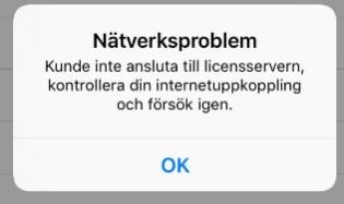 Vad kan du göra: Kontrollera att du har uppkoppling mot internet. Prova igen.