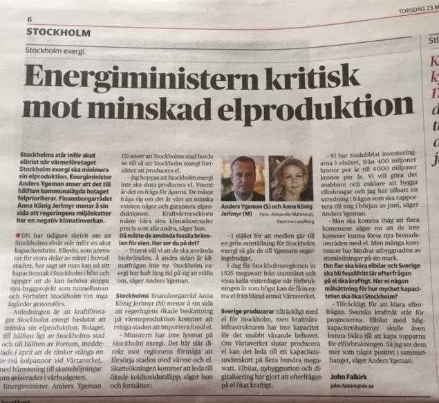 DN i morse Stockholm står inför akut elbrist när värmeföretaget Stockholm Exergi ska minimera sin elproduktion.