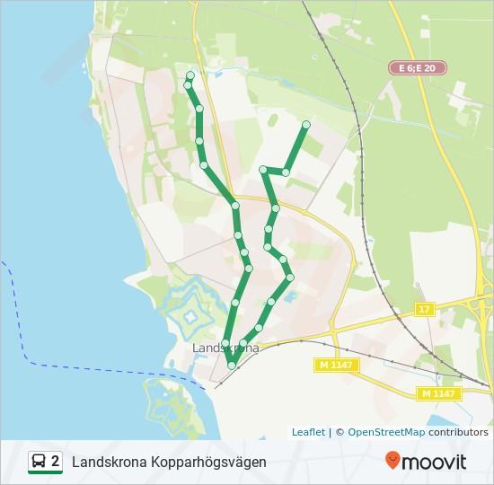 Riktning: Landskrona Kopparhögsvägen 23 stopp Landskrona V Fäladen Landskrona Spegelgatan Kalkstigen, Landskrona Landskrona Kalasgatan Landskrona Skogsmusgården Segergatan, Landskrona Landskrona