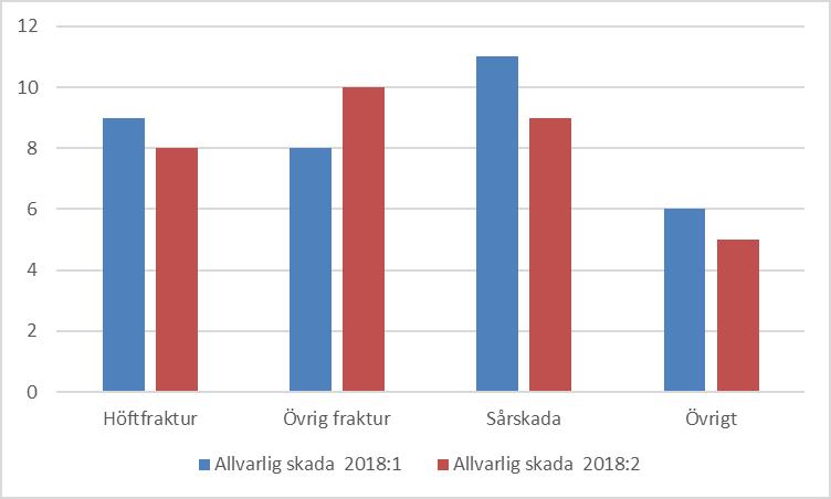 Därefter sårskada som behövde sjukhusvård. Bland övrig finns rapporter om svår smärta, inre blödning i höft, hjärnskakning och höftluxation. Se diagram 7. Diagram 7 Förebyggande åtgärder.