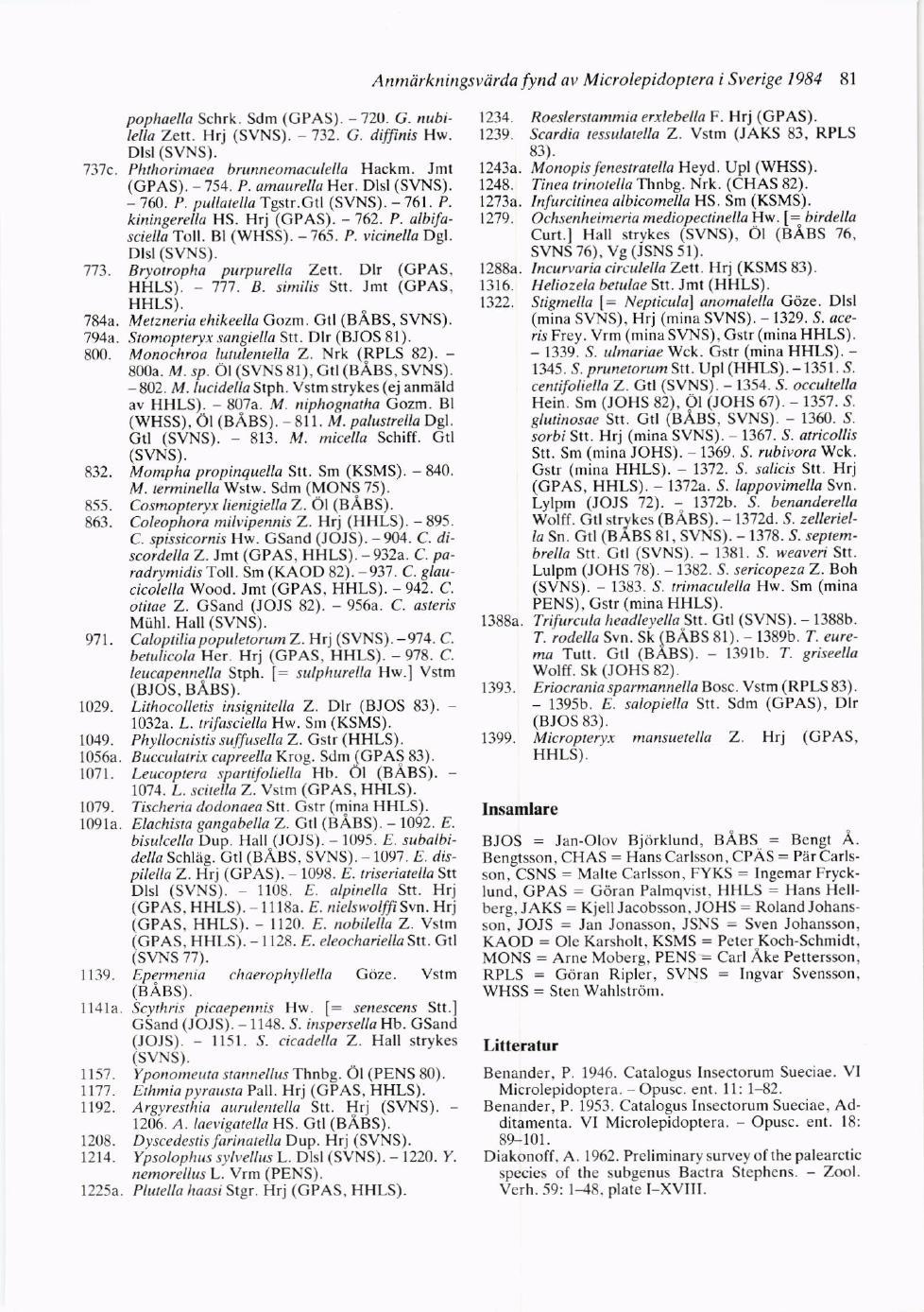 Anntiirkningsvtirda fynd av Microlepidoptera i Sverige 1984 81 pophaella Schrk. Sdm (GPAS). - 720. G.,raDilello Zefi. Hrj (SVNS). -'132. A. diffinis Hw. Dlsl (SVNS). 737c.