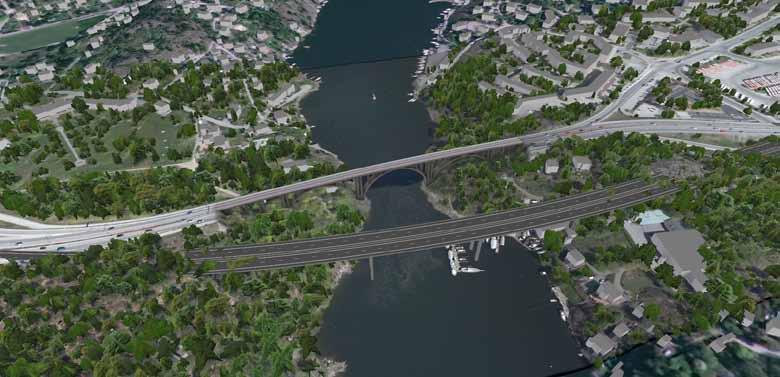 4.4.2 Väglinjer Förbättringsalternativ Förbättringsalternativet innebär en bättre miljö för gång- och cykeltrafikanter med en separat gångoch cykelbro som ligger på 20 meters avstånd från befintliga