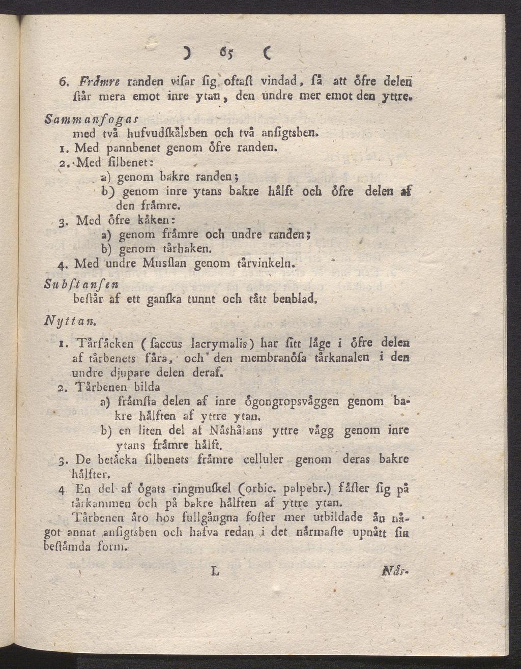 3 «5 C 6, Främre randen vifar fig ofraft vindad, fa att ofre delen flår mera emot inre ytan, den undre mer emot den yttre. Sammanfogas med två hufvudlkålsben och två ar.figtsben. 1.