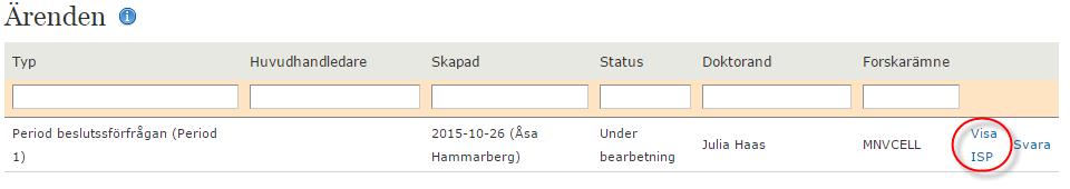 Klicka på Ärenden och sök fram det ärende du berörs av: När du tagit ställning till innehållet i