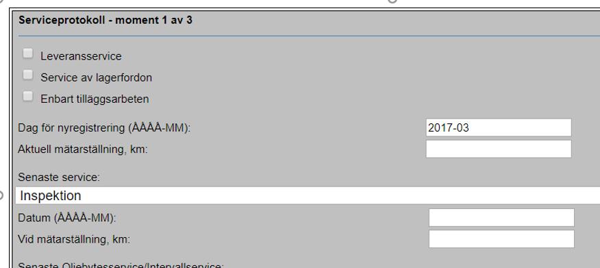 Ny servicepost Leveransservice, Service av lagerfordon och Enbart tilläggsarbeten markerar du BARA om det är just det du har / ska göra med bilen.