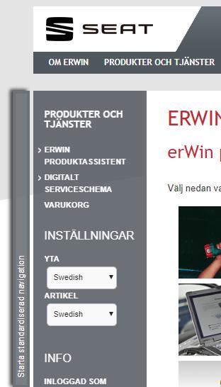 Digitalt serviceschema Hos SEAT måste du klicka på PRODUKTER OCH TJÄNSTER.