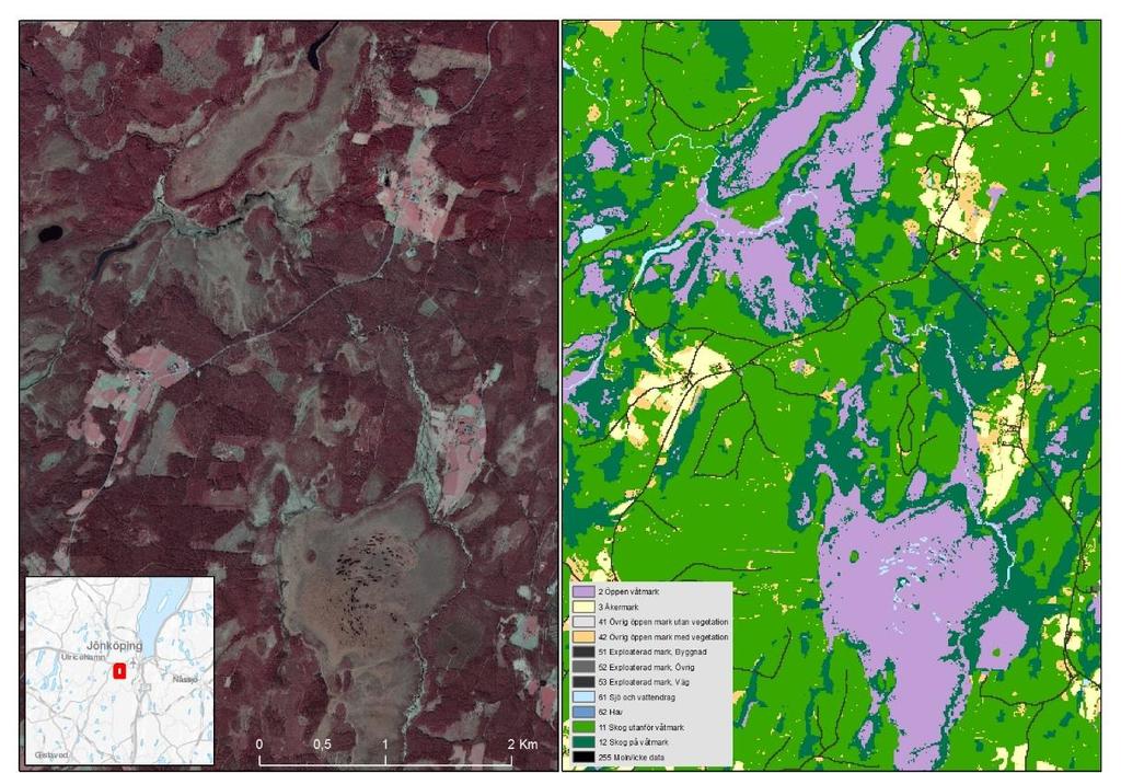 LANTMÄTERIET, GEODATASAMVERKAN 3.4.2.1.1 Skog ej på våtmark respektive på våtmark Överlag bedöms noggrannheten vara acceptabel. Figur 10.