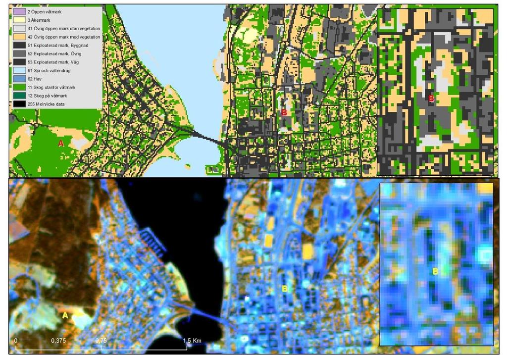 LANTMÄTERIET, GEODATASAMVERKAN De två underklasserna (utan respektive med vegetation) kan sammanblandas pga temporärt vegetationsfria ytor (Figur 26) och generell utmaning att sätta definitionsgräns