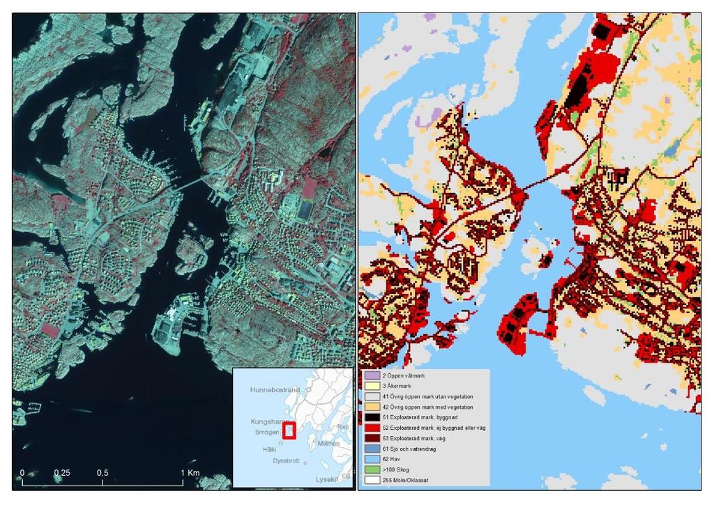 LANTMÄTERIET, GEODATASAMVERKAN Exploaterad mark, byggnad kommer att bli överkarterat där byggnaderna är omgivet av bart berg som t.ex.