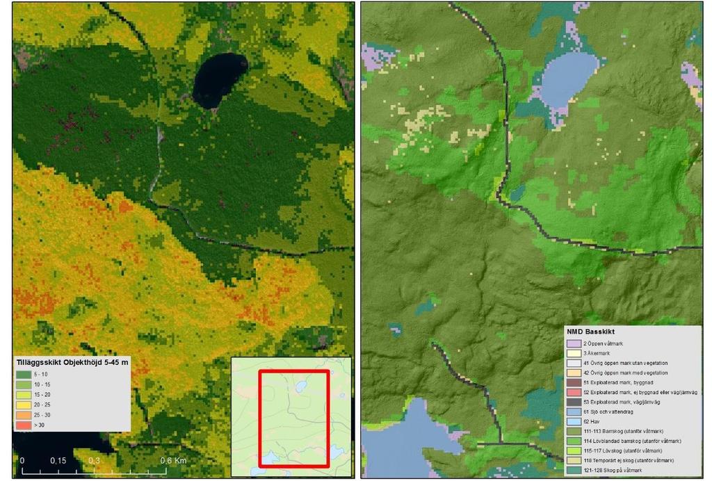 Yngre skog finns i övre delen av bilden och är i NMD bas lövblandad barrskog och någon barrskogsklass.