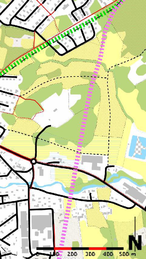 3.6.4 Alternativ 4: Centralt i östra Torsås Järnvägen dras genom samhällets östra del och ansluter till den äldre sträckningen i norr.