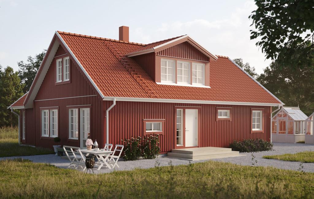 DM Villa Lekeryd Standard planlösning med två sovrum 1,5-planshus, 3-5 rum och kök Boarea/golvyta 119,1 m 2.