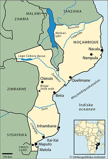 Yta 799 380 km2 (2017) Tid svensk + 1 timme Angränsande land/länder Tanzania, Malawi, Zambia, Zimbabwe, Sydafrika, Swaziland Huvudstad med antal invånare Maputo 1 100 000 (uppskattning 2010) Övriga