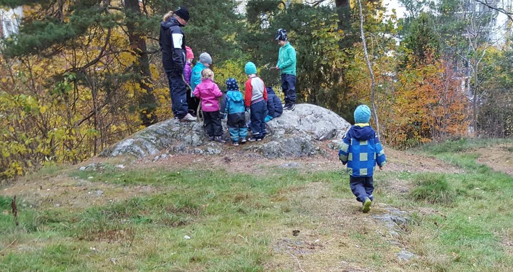 Efter dialogen p fick barnen leka fritt i naturen och leken observerades.