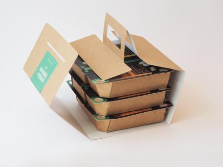 29 Figur 15. Sleeve open. Ett omslag (sleeve) med handtag håller samman 3 förpackningar huvudmål som tillsammans utgör en modul i kylboxen.