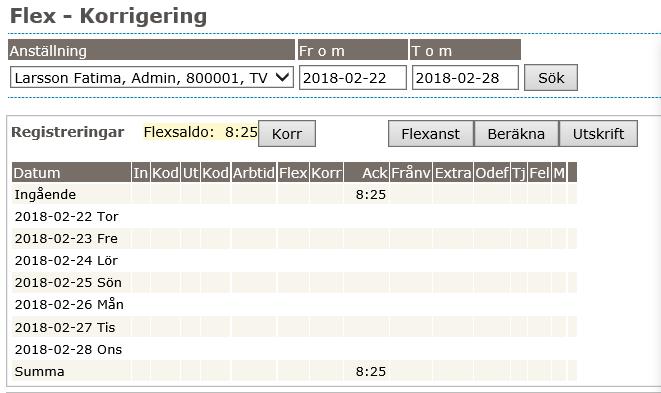 När gamla anställningar som är äldre än 2 månader kommer in till Soltak Ab behöver även flexsaldot korrigeras till föregående månad.