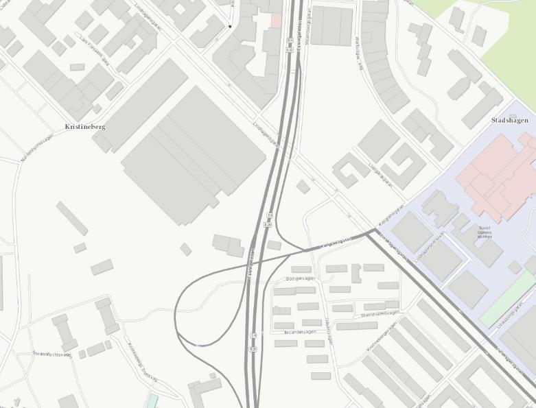 LUFTKVALITETSUTREDNING DETALJPLAN FÖR HORNSBERGSKVARTEREN 23 Figur 11 Ungefärligt område inom planområdet där halter för jämförelse tagits ut, både ur det här beräknade nuläget och ur SLB Analys