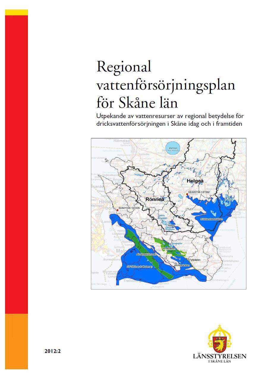Lite bakgrund Länsstyrelsen i Skåne tog 2012 fram en regional plan för dricksvattenförsörjningen i länet där nuvarande försörjningsformer kartlades samtidigt som vattenförekomster möjliga för