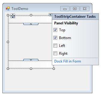 se 9 ToolStripContainer Välj paneler och Dock