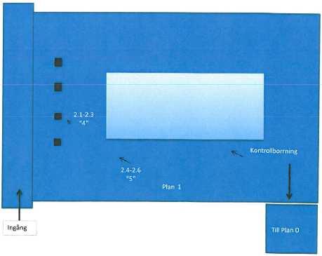 Figur 9 Lägen för vidhäftningsprov i garaget (plan 0). 5.