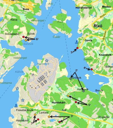 Figur X: Vilkorspunkter för buller från Preemraff Planområdet Norra Skalhamn ligger på ett större avstånd från raffinaderiet än bullervillkorspunkterna vilket innebär att ROCC-projektet inte påverkas