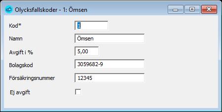 Du bo r sa ledes la gga upp minst en olycksfallskod pa dina ansta llda och ange ditt olycksfallsbolags FO-nummer da r: Bolagskoden ma ste vara ett giltigt FO-Nummer, da