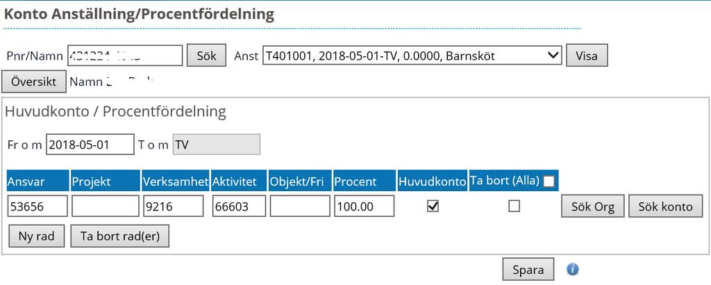 kodsträng Vi har en personal på bemanningsenheten som har koddelar på anställningen enligt nedan