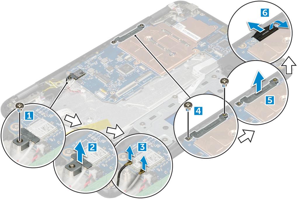 WLAN-kablarna [3]. c Ta bort skruvarna M2.0x.