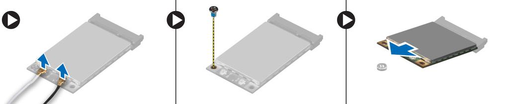 Dra åt skruven som håller fast WLAN-kortet i datorn. 4. Installera: a. kåpan b. batteri 5. Följ anvisningarna i När du har arbetat inuti datorn. Ta bort WWAN-kortet 1.