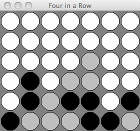 Nedanstående bilder visar två möjliga spellägen (vita cirklar är tomma; grått och svart är här färgerna för de två spelarnas brickor): Den spelare som står på tur väljer en kolumn; om denne i den