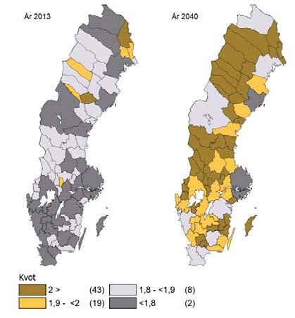 Försörjningskvot (total bef / bef 20-64år), FA-regioner Antalet äldre förväntas