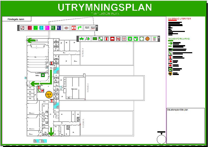 I Layoutfliken väljer du storleken som utrymningsritningen skall anta som utskriven. 37 Färdiga format att välja på A3 Liggande stående samt A4 Liggande stående. BRAND BSF Insatsplaner.