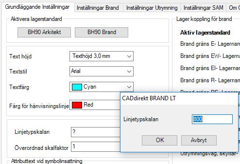 72 Aktivera linjetypskalan till tänkt skala 800 (1:800) Öppna inställningsdialogen Aktiver fliken