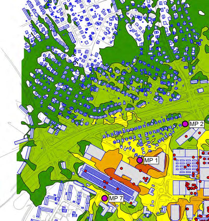 Ekvivalent ljudnivå Leq i dba, ej frifältsvärde (1,5m ovan mark) <= 35 35 < <= 40 40 < <= 45 45 < <= 50 50 <