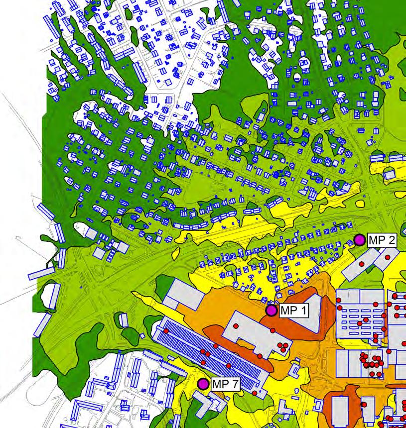 Ekvivalent ljudnivå Leq i dba, ej frifältsvärde (1,5m ovan mark) <= 35 35 < <= 40 40 < <= 45 45 < <= 50 50 < <=