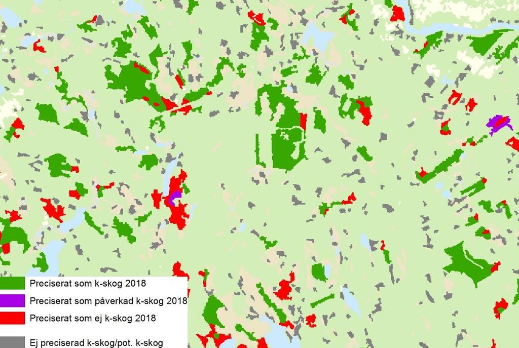 3 Resultat Resultatet är ett GIS-skikt med alla tolkade ytor, dvs alla utvalda ytor från karteringen 2015 av kontinuitetsskog/potentiell kontinuitetsskog.