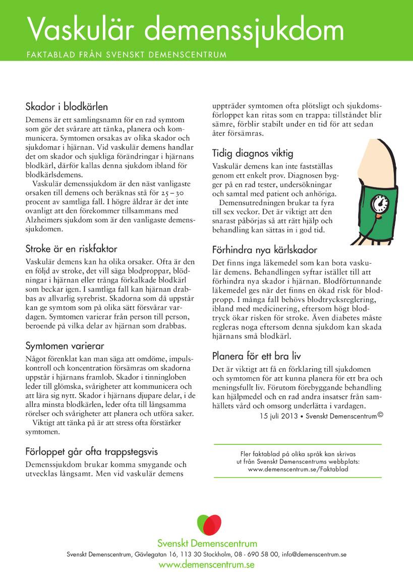 Om demenssjukdom för primärvården. En handbok från Svenskt Demenscentrum -  PDF Free Download