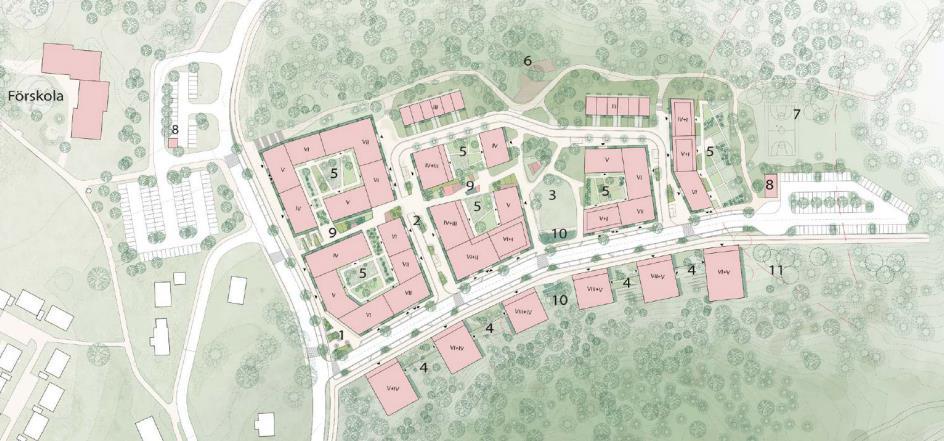 Defigo AB 4, vilket presenteras i Figur 2Fel! Hittar inte referenskälla.. För den nya bebyggelsen har varje våningsplan antagits ha en höjd på 3 eter. Figur 2. Utforning av planerad bebyggelse (Gestaltningsprogra tillhörande detaljplan Slagsta strand, Etapp 1, daterad 1811).