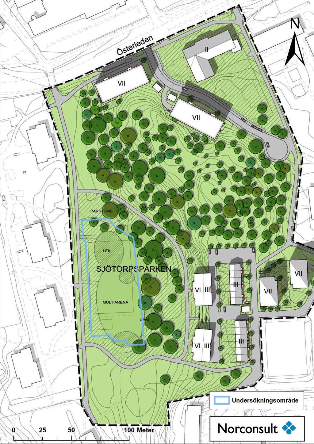 Uppdragsnr: 105 39 77 Version: 1 Översiktlig Miljöteknisk Markundersökning Sjötorpsparken Figur 2.
