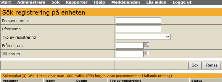 SÖK REGISTRERINGAR (Funktionen saknas 2019-03-27, men kommer att läggas in.