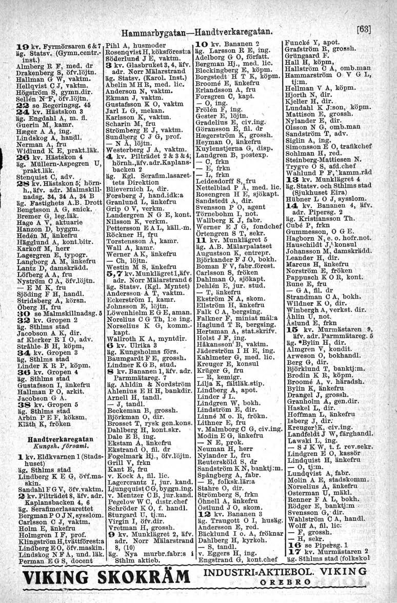 , ' / 19 kf. Fyrmörsaren 6&7 äg. Statsv.(Gyron.centr.- inst.) Älmberg ],i F, med. dr. Drakenberg S, öfv.löjtn. 'Halbnan G W, vaktm. Hel'lqvist C J, vaktm, Högström S, gymn.dir. Sellen N-F,.öfv.löjtn. _22 se Regeringsg.