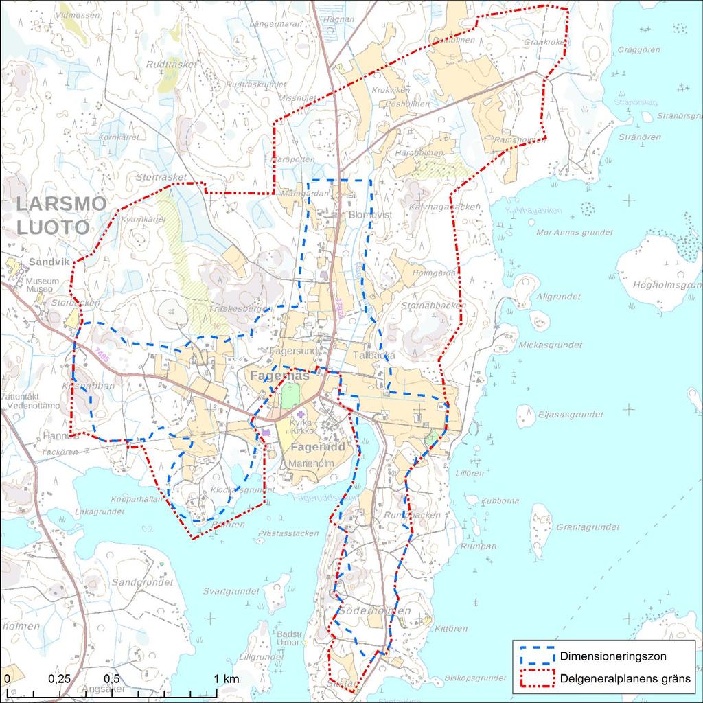 16 (27) 4 DELGENERALPLANENS INNEHÅLL 4.1 Stomlägenhetsutredning och dimensionering 4.1.1 Dimensionering Dimensioneringen för Fagernäs har uppgjorts i enlighet med Larsmo planeringssektions beslut 18.