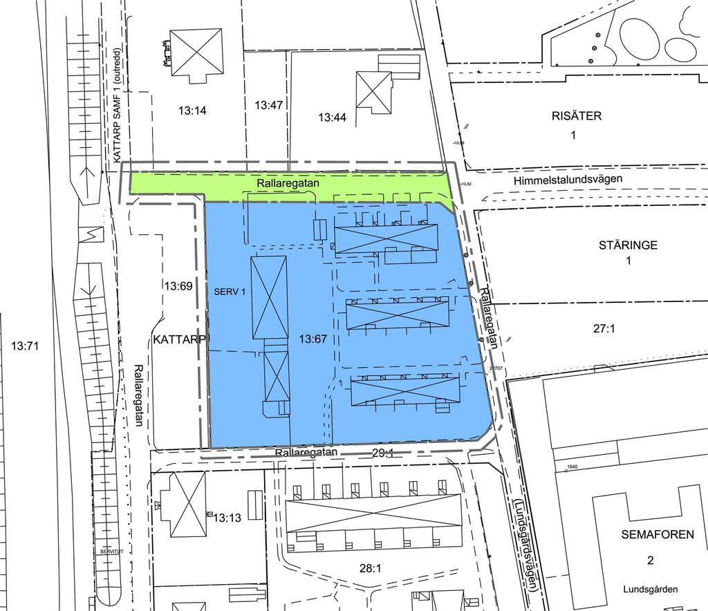 Avtal Allmän platsmark gata, ca 935 m 2, del av Kattarp 13:67 Kvartersmark för bostadsändamål, ca 6 203 m 2, del av Kattarp 13:67 Överenskommelse om marköverlåtelse ska tecknas för regelring av mark.